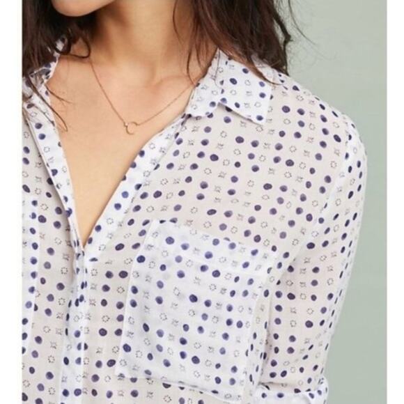 Anthropologie Cloth & Stone Womens White Polka Dot Blouse Top XL - Picture 3 of 8